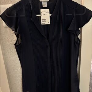 H&M Navy Blouse with Pleated Detail